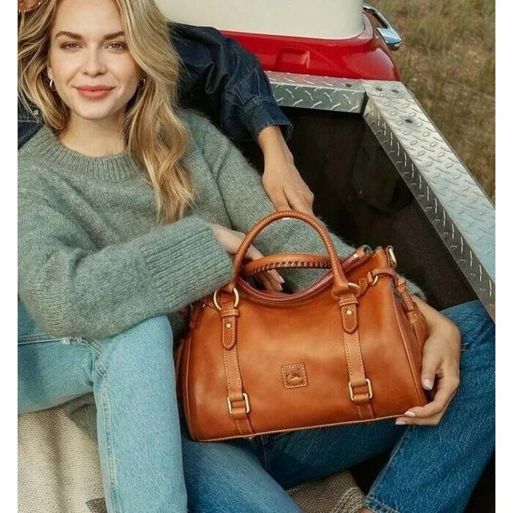 Dooney & Bourke Florentine Leather Tassel Medium Satchel $580 Cognac